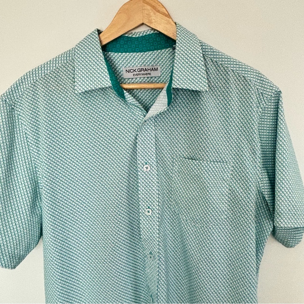 Nick Graham Men’s Short Sleeves  Button Shirt Stretch Modern Fit Size Large E19